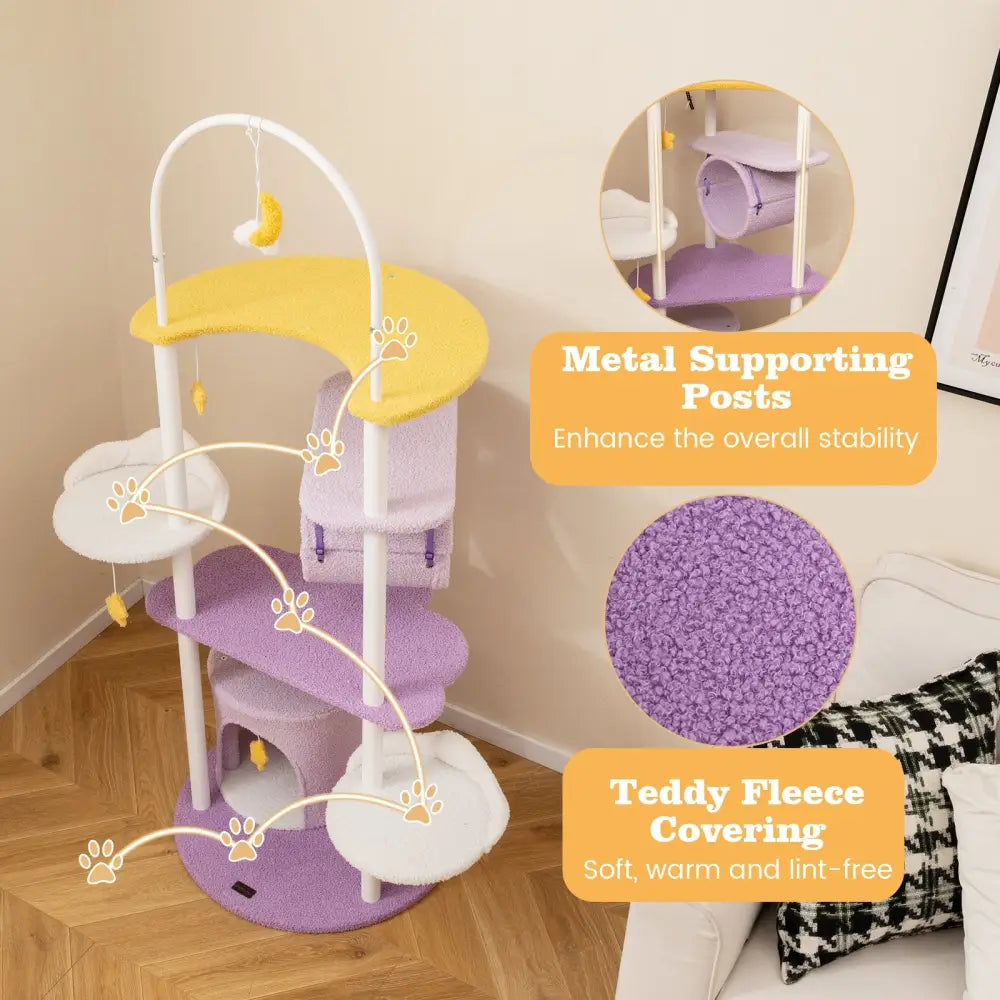 62 Inches Large Cat Tower with Metal Frame and Jumping Platforms-Purple - Purple - Cat Trees Condos & Scratchers