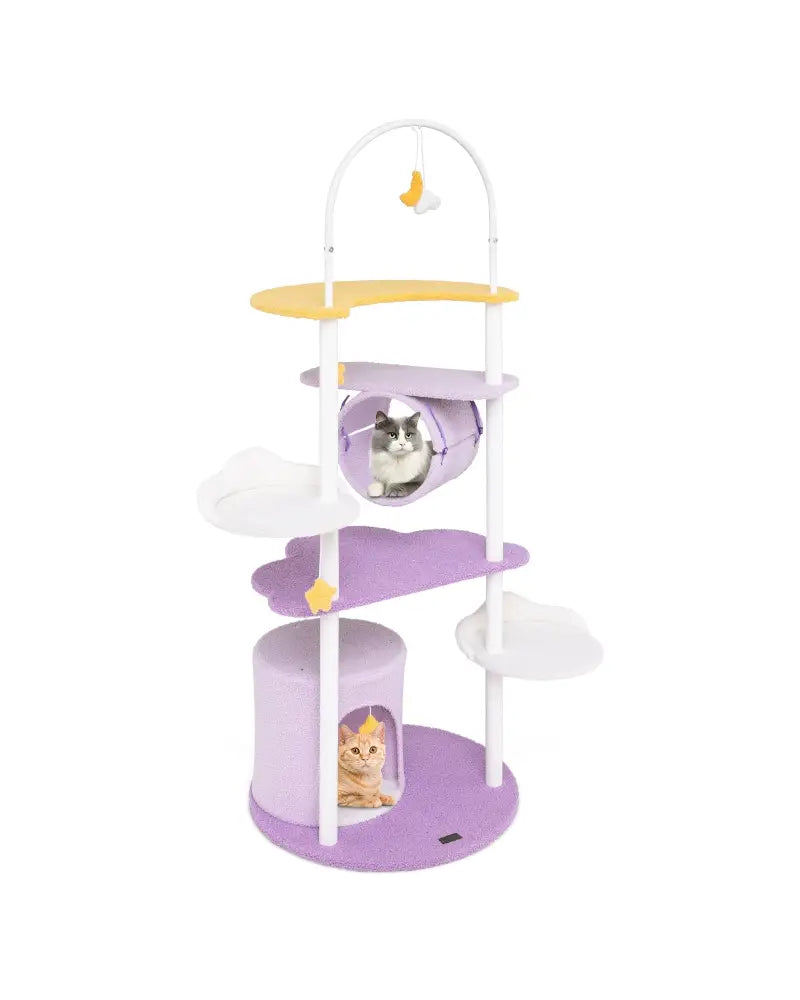 62 Inches Large Cat Tower with Metal Frame and Jumping Platforms-Purple - Purple - Cat Trees Condos & Scratchers