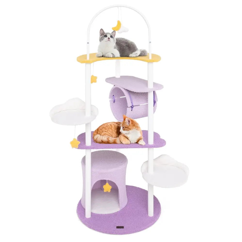 62 Inches Large Cat Tower with Metal Frame and Jumping Platforms-Purple - Purple - Cat Trees Condos & Scratchers