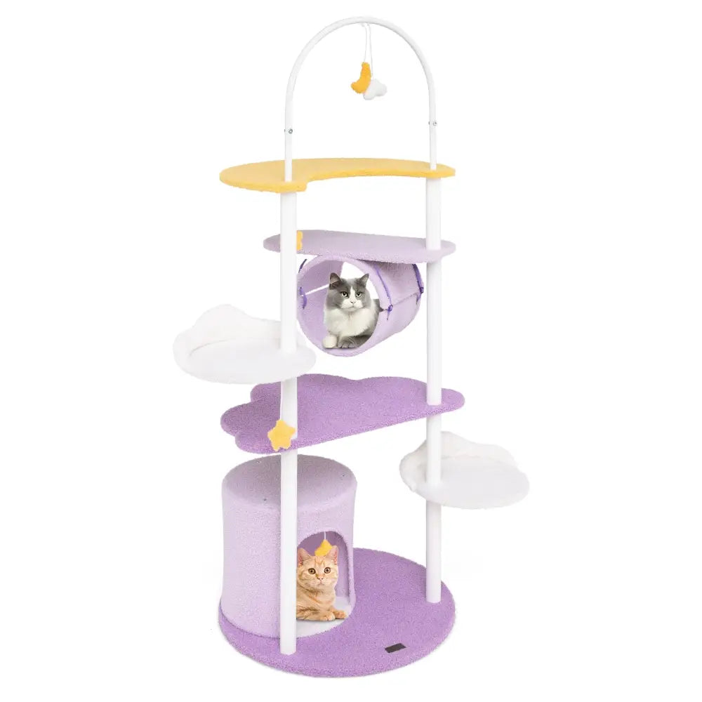 62 Inches Large Cat Tower with Metal Frame and Jumping Platforms-Purple - Purple - Cat Trees Condos & Scratchers