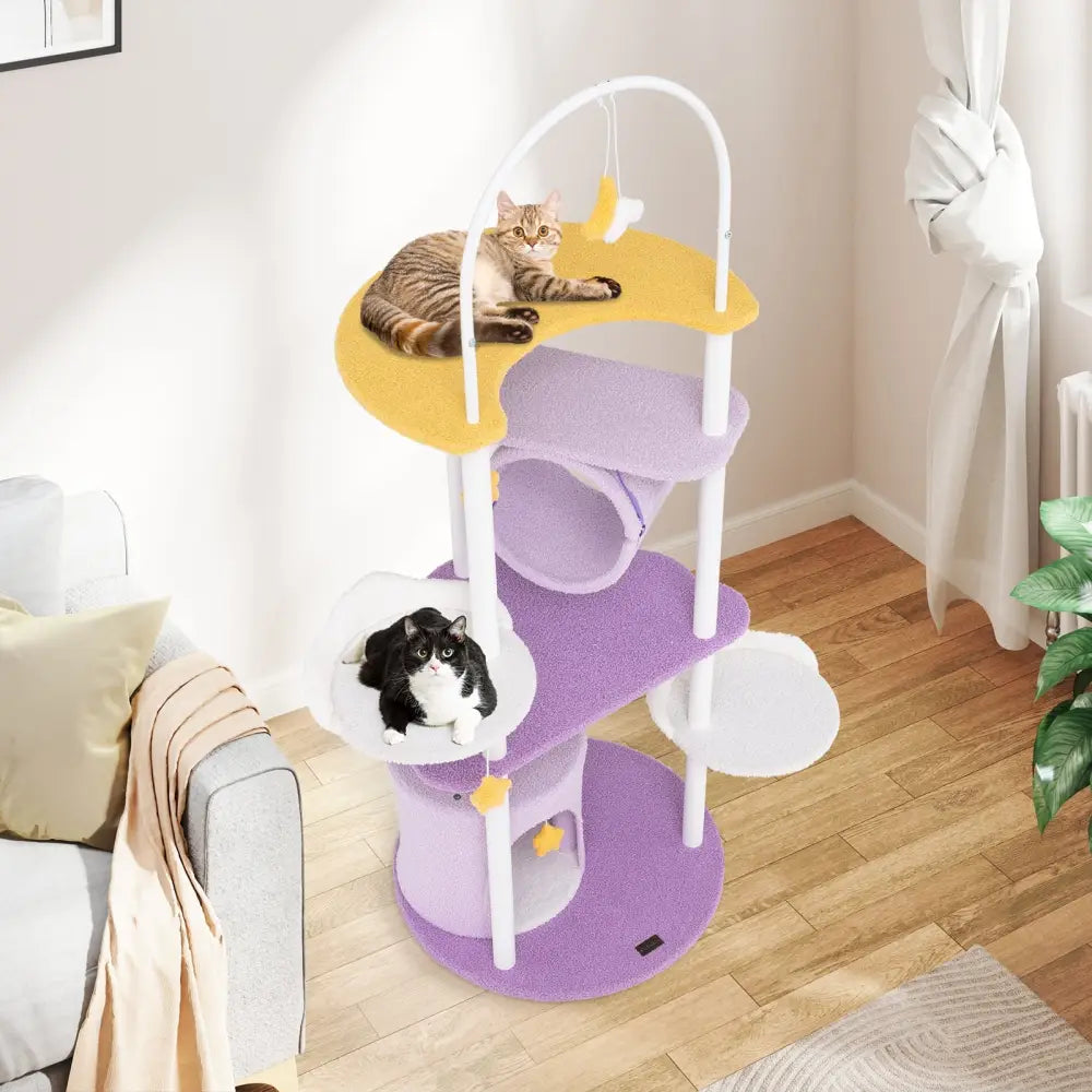 62 Inches Large Cat Tower with Metal Frame and Jumping Platforms-Purple - Purple - Cat Trees Condos & Scratchers