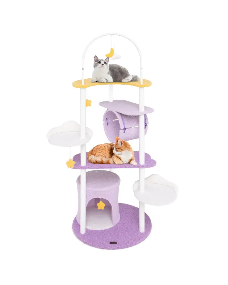 62 Inches Large Cat Tower with Metal Frame and Jumping Platforms-Purple - Purple - Cat Trees Condos & Scratchers