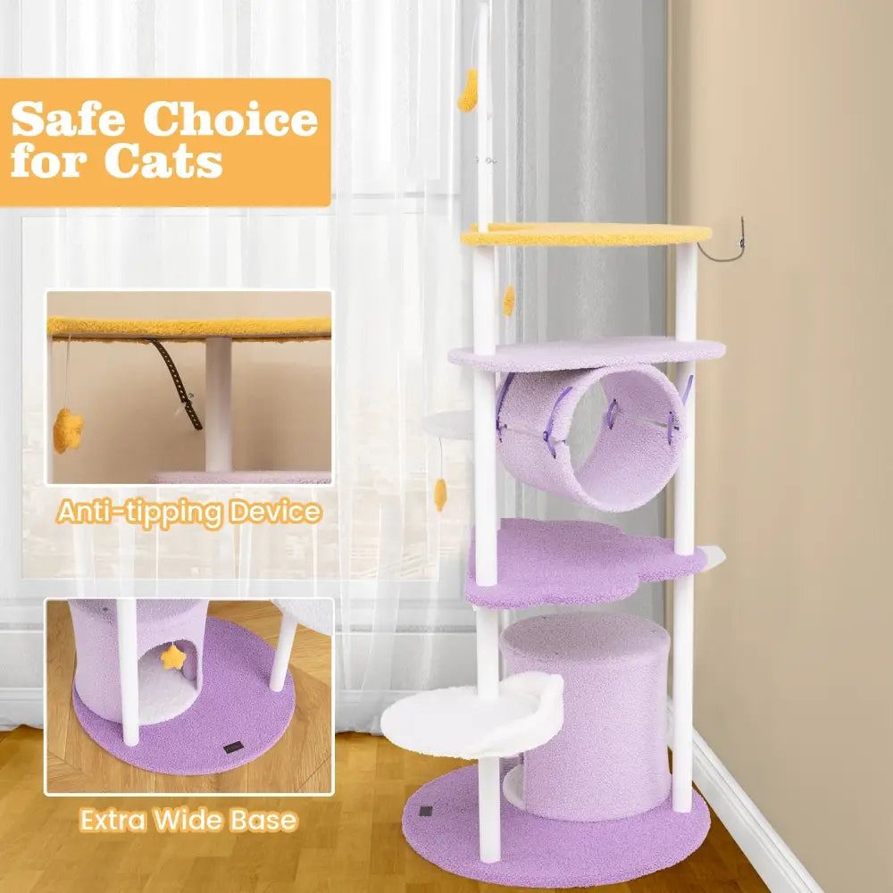 62 Inches Large Cat Tower with Metal Frame and Jumping Platforms-Purple - Purple - Cat Trees Condos & Scratchers