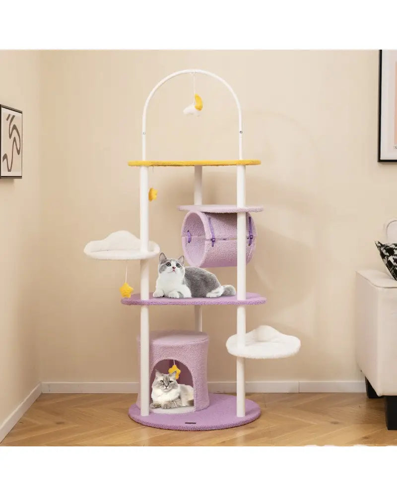 62 Inches Large Cat Tower with Metal Frame and Jumping Platforms-Purple - Purple - Cat Trees Condos & Scratchers