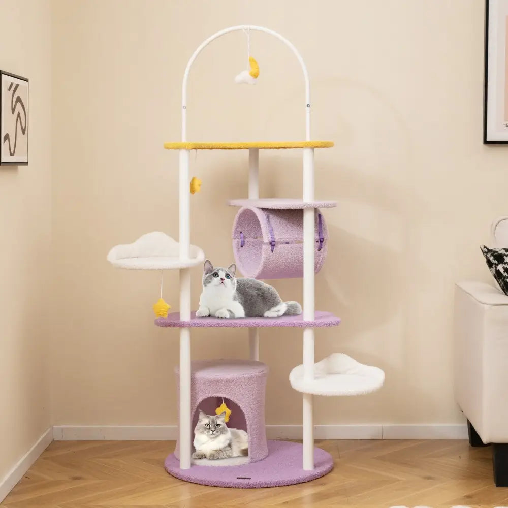 62 Inches Large Cat Tower with Metal Frame and Jumping Platforms-Purple - Purple - Cat Trees Condos & Scratchers