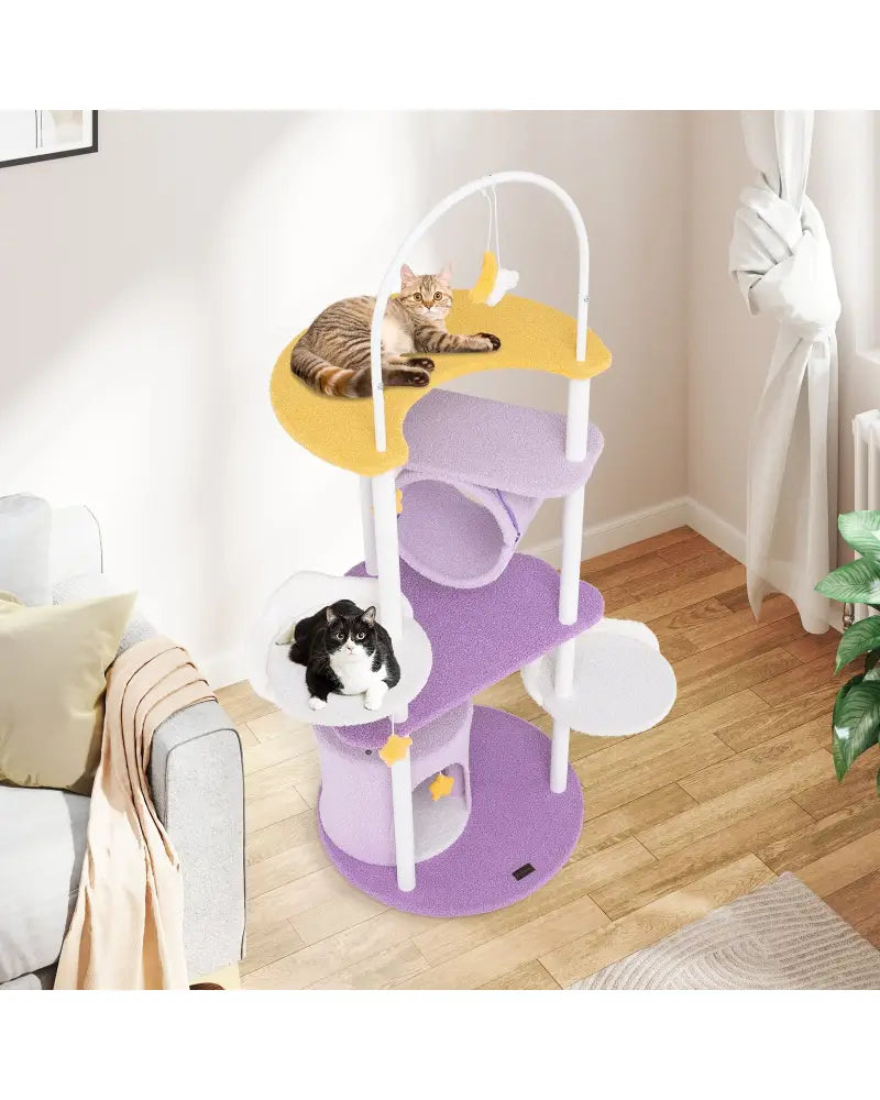 62 Inches Large Cat Tower with Metal Frame and Jumping Platforms-Purple - Purple - Cat Trees Condos & Scratchers