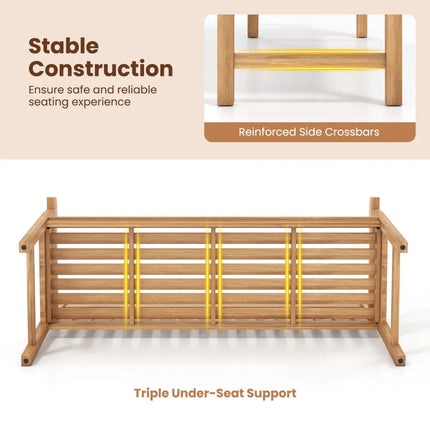 62inch Teak Outdoor Porch Bench 3-Seat Solid Wood Garden Patio Bench with Armrests - Outdoor Benches