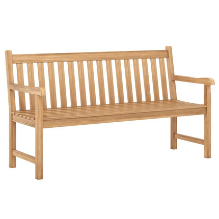 62inch Teak Outdoor Porch Bench 3-Seat Solid Wood Garden Patio Bench with Armrests - Outdoor Benches