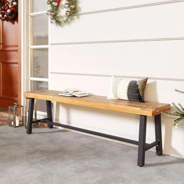 63 Inch 3-Person Acacia Patio Wood Outdoor Backless Bench-Set of 1 - Outdoor Benches