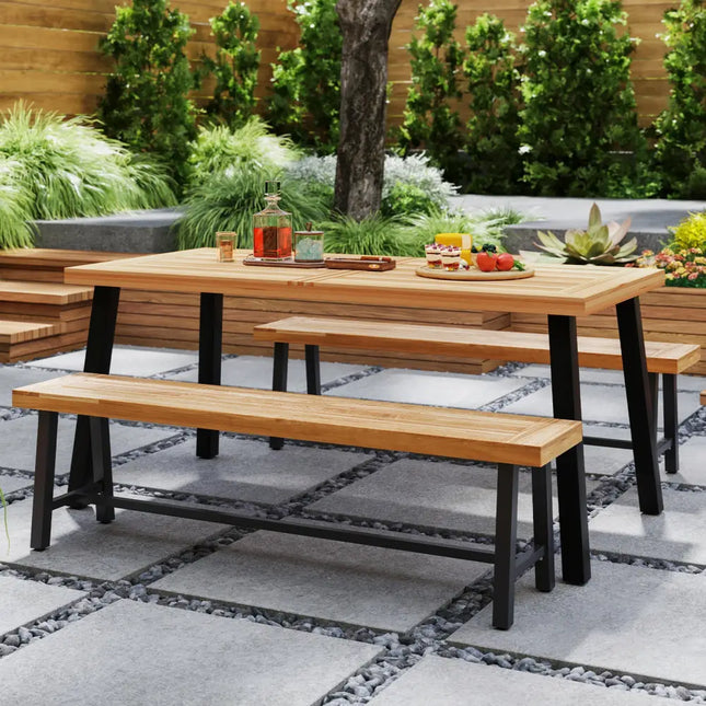 63 Inch 3-Person Acacia Patio Wood Outdoor Backless Bench-Set of 2 - Outdoor Benches