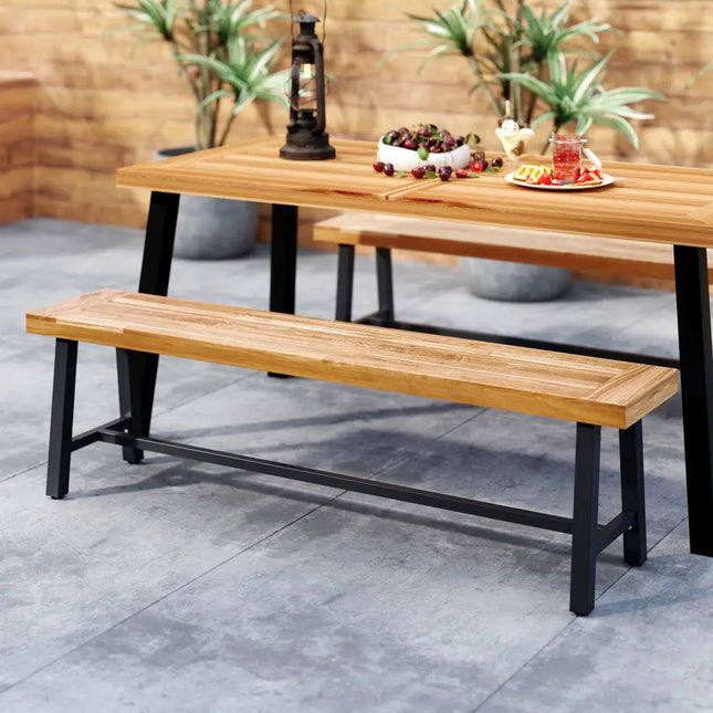 63 Inch 3-Person Acacia Patio Wood Outdoor Backless Bench-Set of 2 - Outdoor Benches