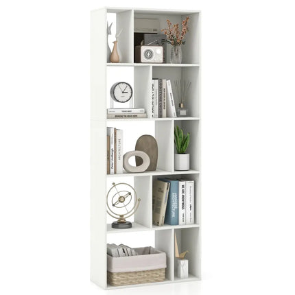 63 Inch 5-Tier Geometric 10-Cube Bookshelf Tall Bookcase-White - White - Bookcases