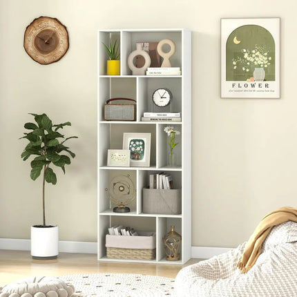 63 Inch 5-Tier Geometric 10-Cube Bookshelf Tall Bookcase-White - White - Bookcases
