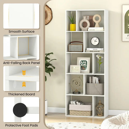 63 Inch 5-Tier Geometric 10-Cube Bookshelf Tall Bookcase-White - White - Bookcases