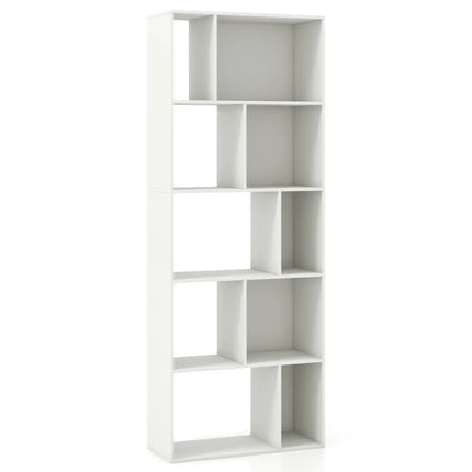 63 Inch 5-Tier Geometric 10-Cube Bookshelf Tall Bookcase-White - White - Bookcases