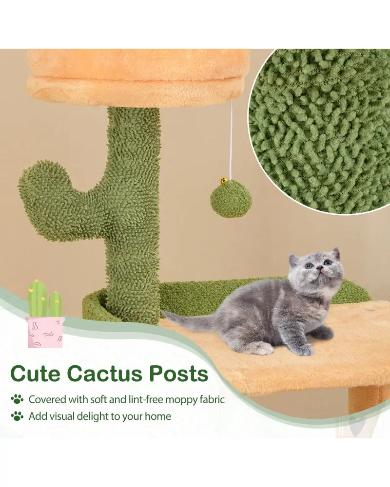 63 Inch Cactus Cat Tree with Sisal Scratching Posts and Board for Indoor Cats - Green - Cat Trees Condos & Scratchers