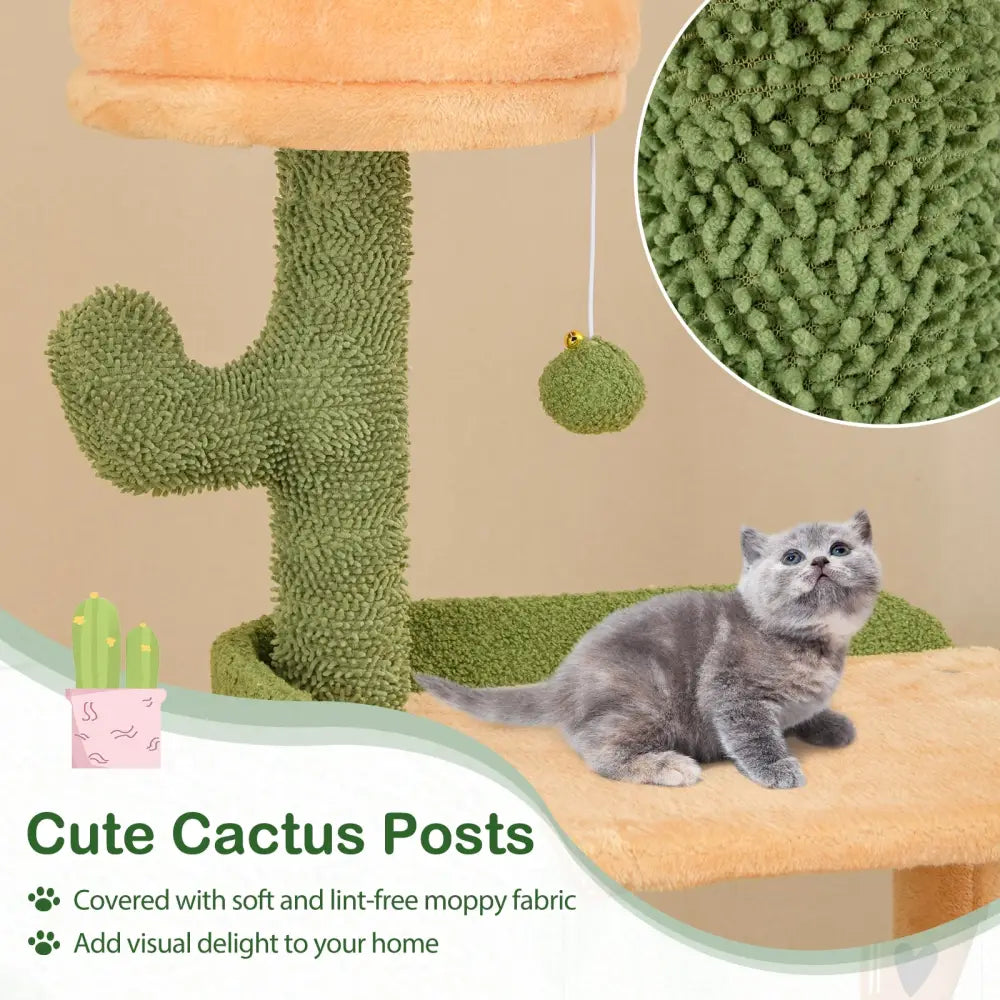 63 Inch Cactus Cat Tree with Sisal Scratching Posts and Board for Indoor Cats - Green - Cat Trees Condos & Scratchers