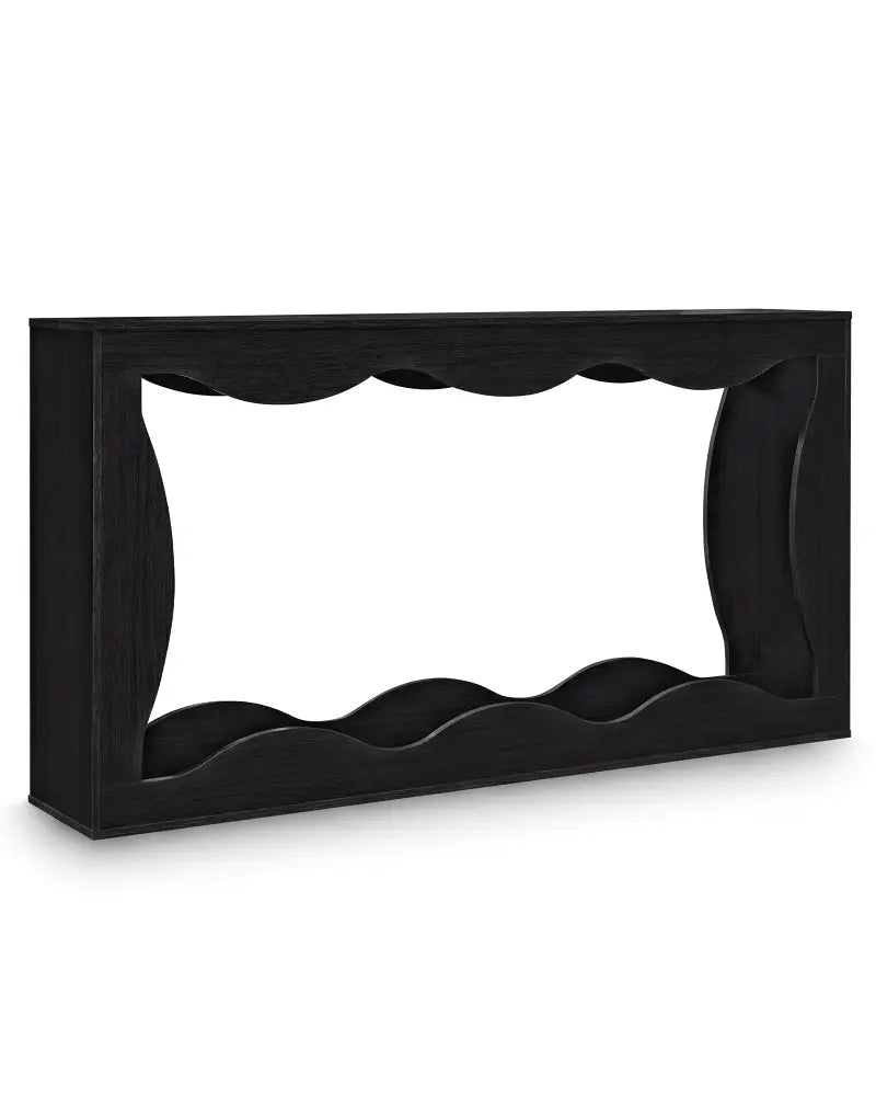 63 Inch Console Table 2-Tier Narrow Entryway Table with Wavy Edge Storage Shelf-Black - Black - Console Tables