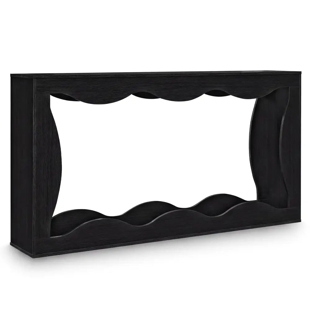 63 Inch Console Table 2-Tier Narrow Entryway Table with Wavy Edge Storage Shelf-Black - Black - Console Tables