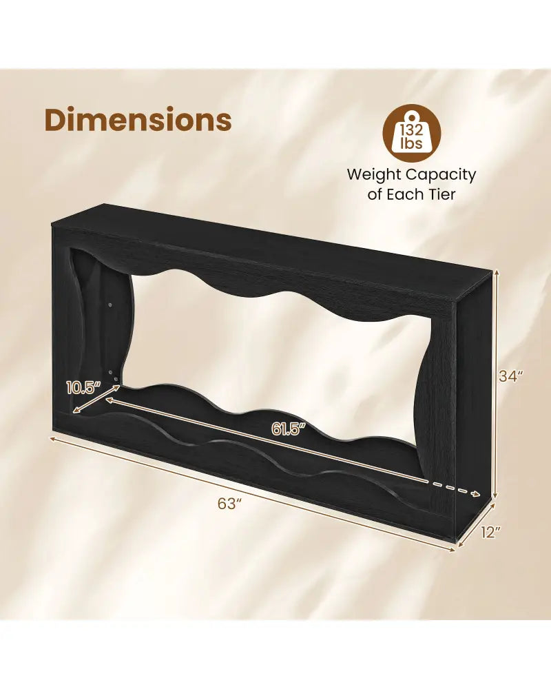 63 Inch Console Table 2-Tier Narrow Entryway Table with Wavy Edge Storage Shelf-Black - Black - Console Tables