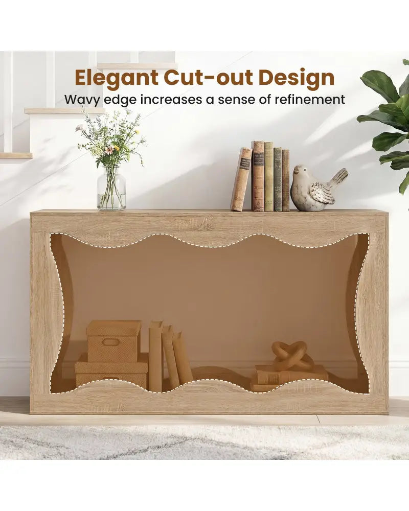 63 Inch Console Table 2-Tier Narrow Entryway Table with Wavy Edge Storage Shelf-Natural - Natural - Console Tables