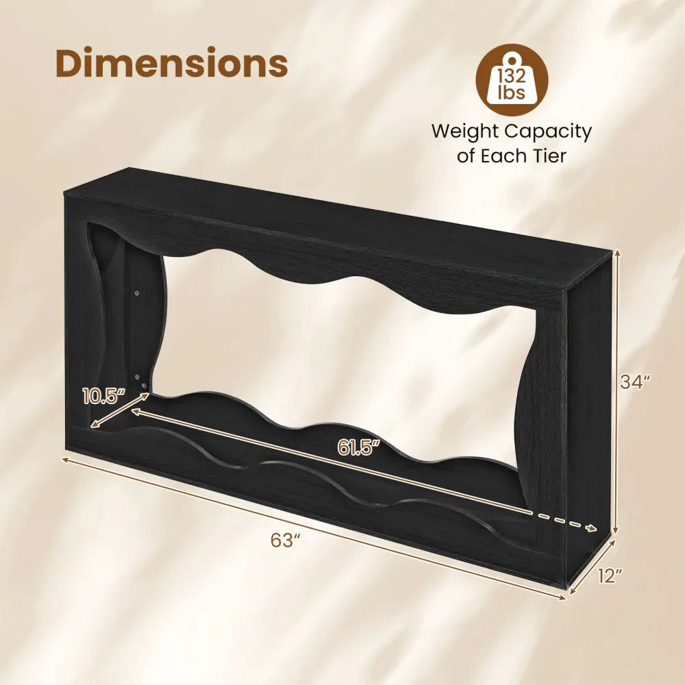 63 Inch Console Table 2-Tier Narrow Entryway Table with Wavy Edge Storage Shelf-Black - Black - Console Tables