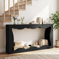 63 Inch Console Table 2-Tier Narrow Entryway Table with Wavy Edge Storage Shelf-Black - Black - Console Tables