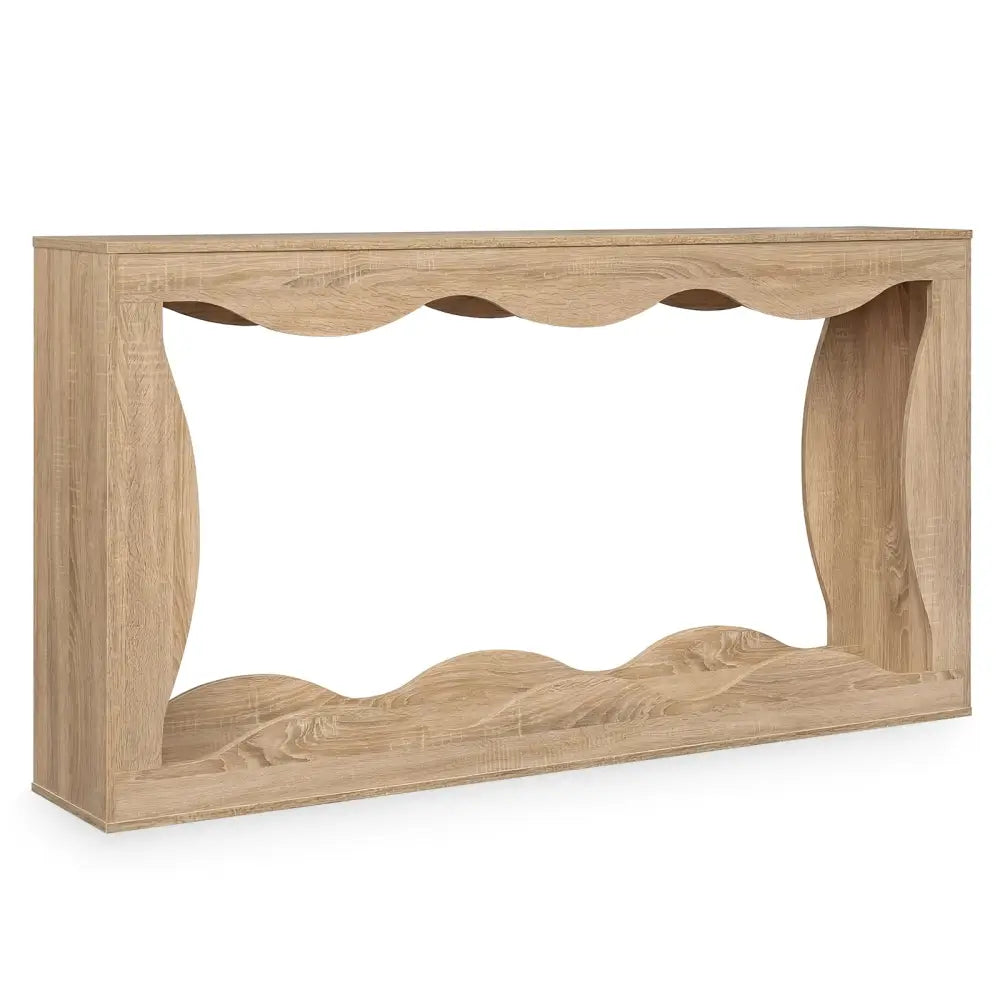 63 Inch Console Table 2-Tier Narrow Entryway Table with Wavy Edge Storage Shelf-Natural - Natural - Console Tables