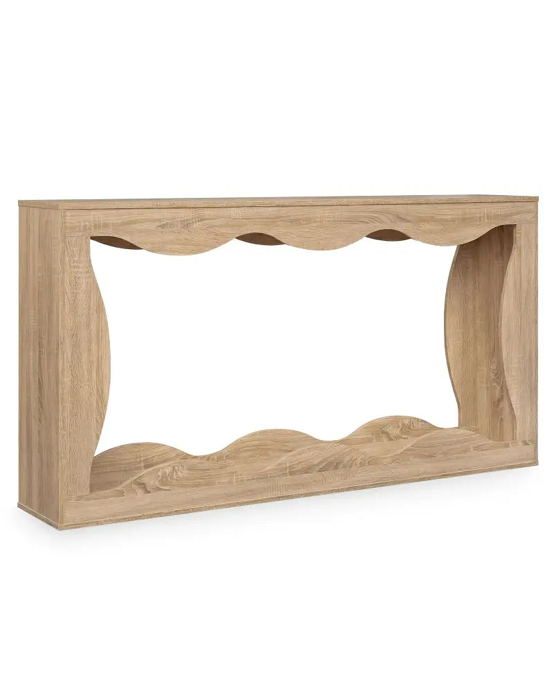 63 Inch Console Table 2-Tier Narrow Entryway Table with Wavy Edge Storage Shelf-Natural - Natural - Console Tables