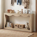 63 Inch Console Table 2-Tier Narrow Entryway Table with Wavy Edge Storage Shelf-Natural - Natural - Console Tables
