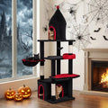 63 Inch Gothic Cat Tree with Condo and Top Cave for Large Cats 20+ LBS-Black - Black - Cat Trees Condos & Scratchers