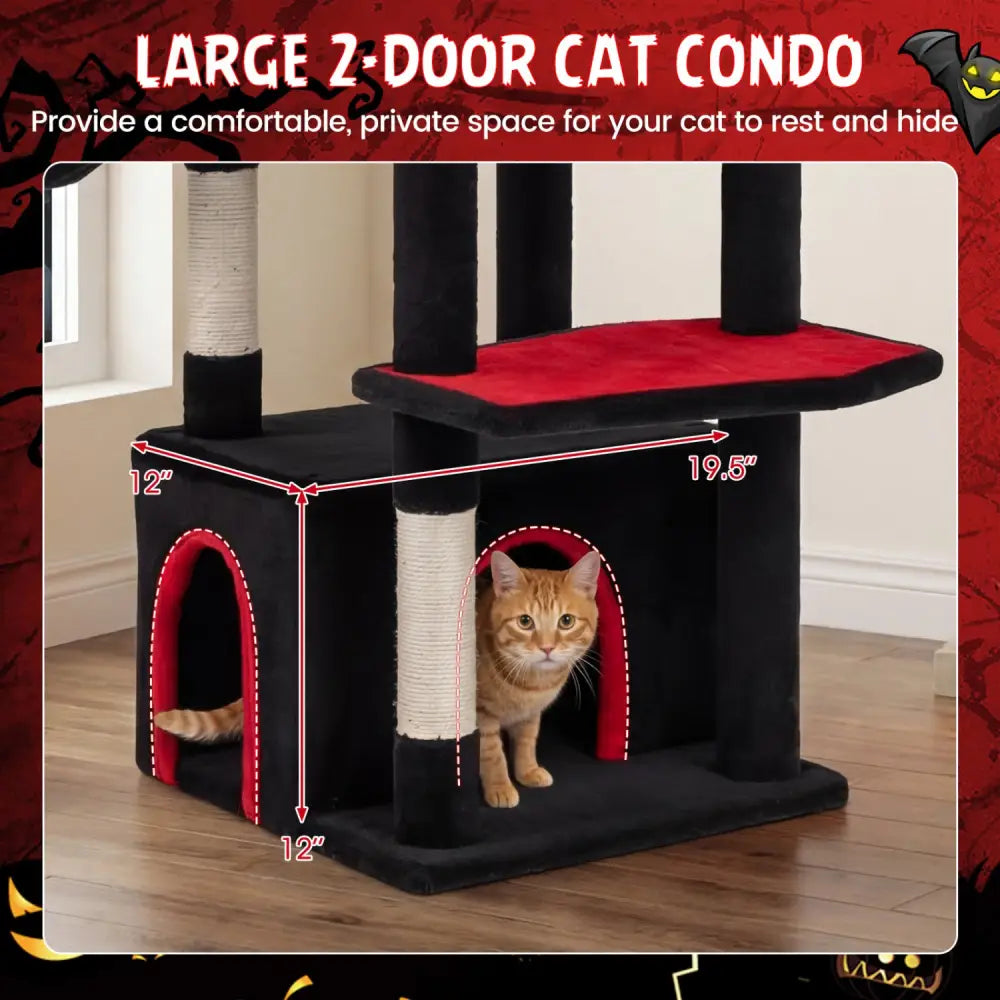 63 Inch Gothic Cat Tree with Condo and Top Cave for Large Cats 20+ LBS-Black - Black - Cat Trees Condos & Scratchers