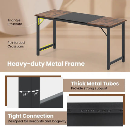 63 Inch Modern Splice Computer Desk with Heavy Duty Steel Frame - Black - Computer Desks