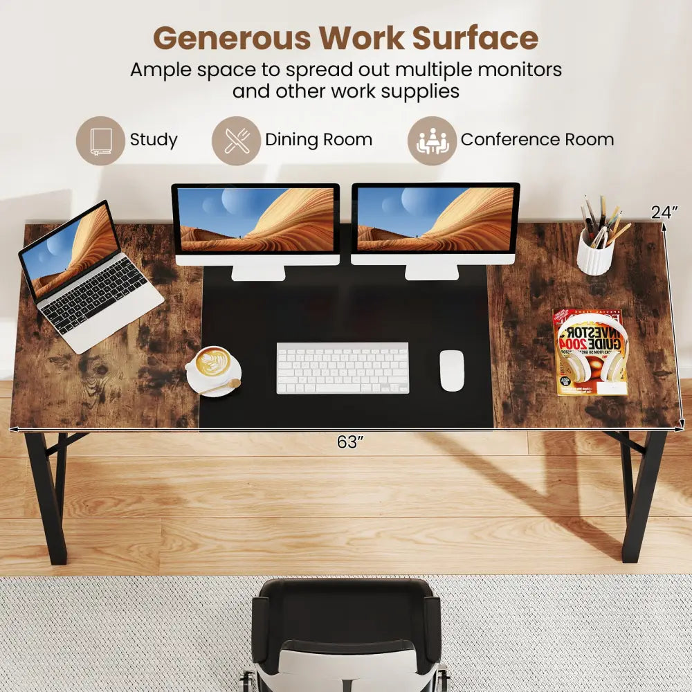 63 Inch Modern Splice Computer Desk with Heavy Duty Steel Frame - Black - Computer Desks