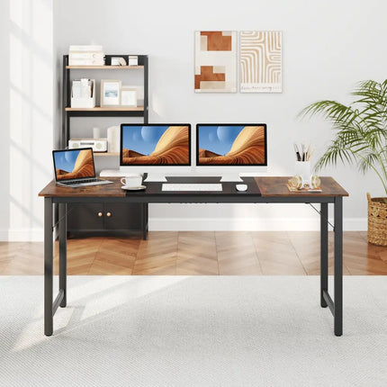 63 Inch Modern Splice Computer Desk with Heavy Duty Steel Frame - Black - Computer Desks