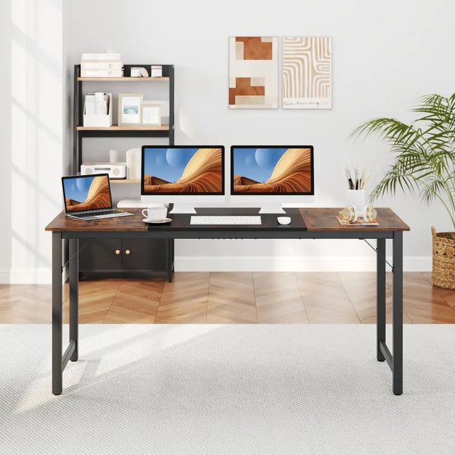 63 Inch Modern Splice Computer Desk with Heavy Duty Steel Frame - Black - Computer Desks