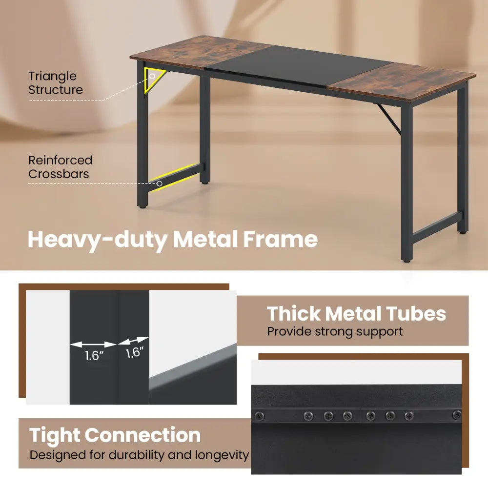 63 Inch Modern Splice Computer Desk with Heavy Duty Steel Frame - Black - Computer Desks