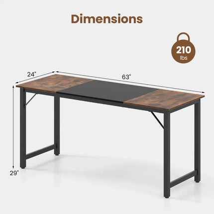 63 Inch Modern Splice Computer Desk with Heavy Duty Steel Frame - Black - Computer Desks