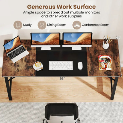 63 Inch Modern Splice Computer Desk with Heavy Duty Steel Frame - Black - Computer Desks