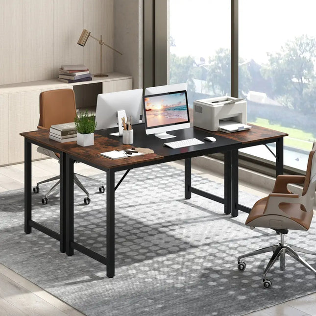 63 Inch Modern Splice Computer Desk with Heavy Duty Steel Frame - Black - Computer Desks