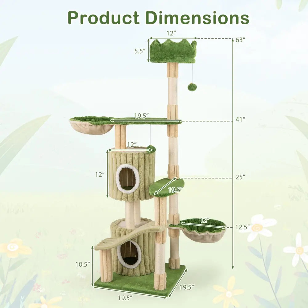 63 Inch Multi-Level Aesthetic Stripped Kitten Tower with 2 Condos-Green - Green - Cat Trees Condos & Scratchers