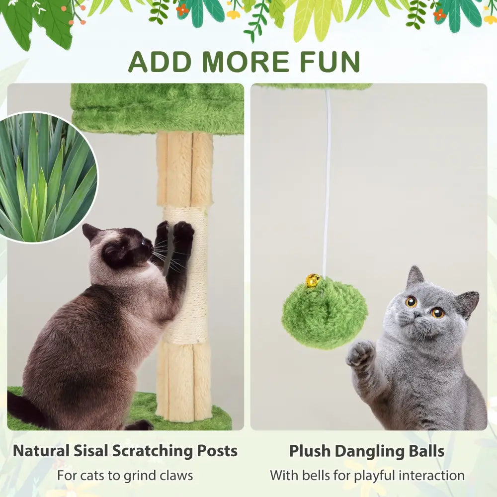63 Inch Multi-Level Aesthetic Stripped Kitten Tower with 2 Condos-Green - Green - Cat Trees Condos & Scratchers