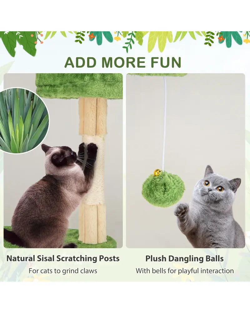 63 Inch Multi-Level Aesthetic Stripped Kitten Tower with 2 Condos-Green - Green - Cat Trees Condos & Scratchers