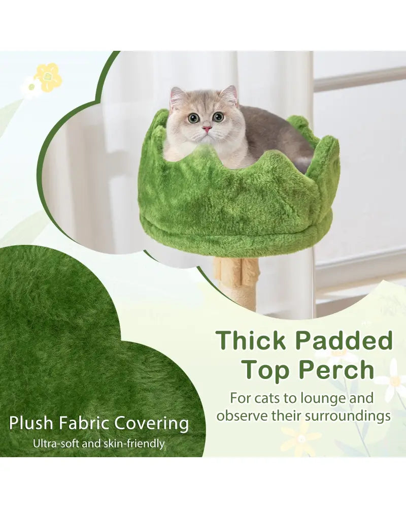 63 Inch Multi-Level Aesthetic Stripped Kitten Tower with 2 Condos-Green - Green - Cat Trees Condos & Scratchers