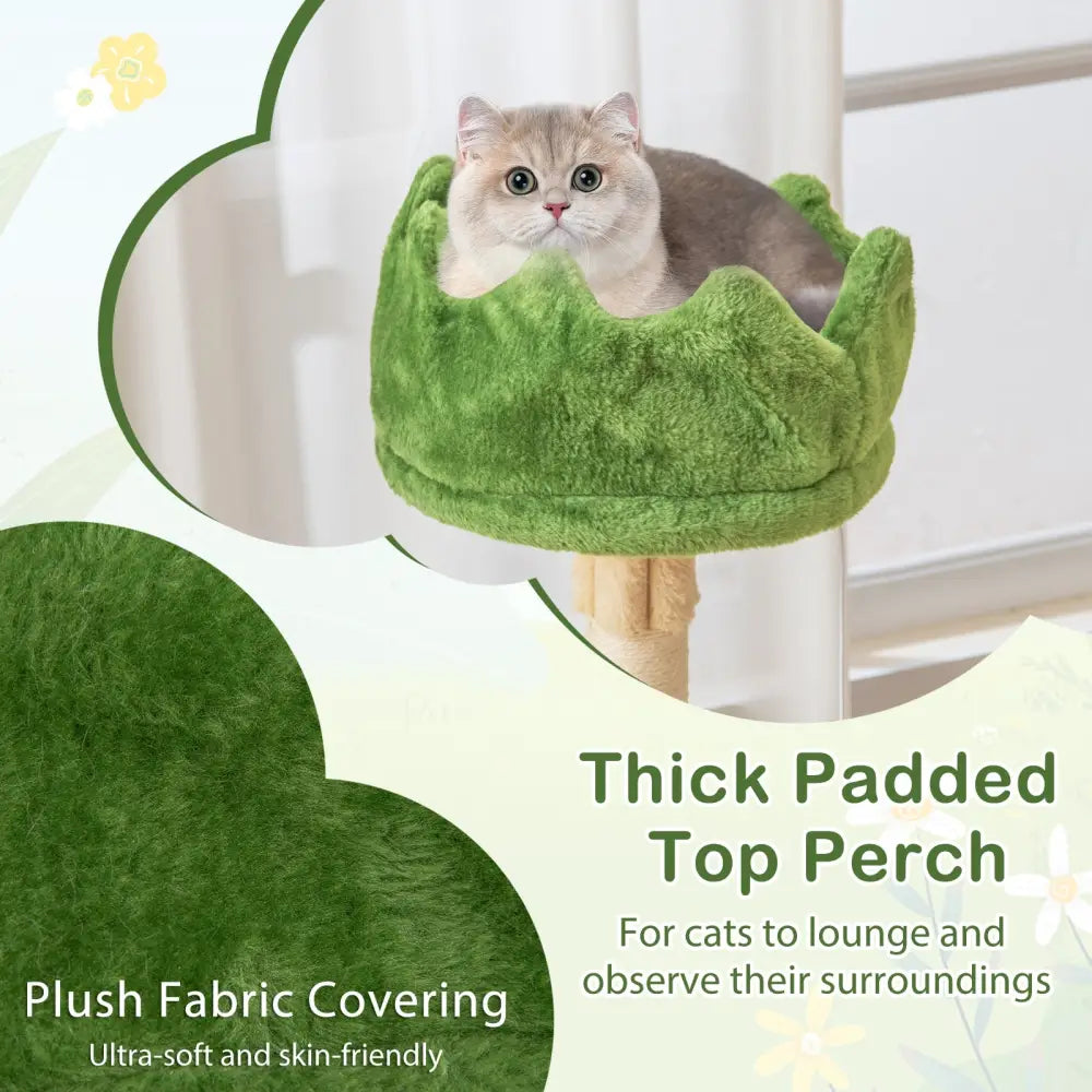 63 Inch Multi-Level Aesthetic Stripped Kitten Tower with 2 Condos-Green - Green - Cat Trees Condos & Scratchers