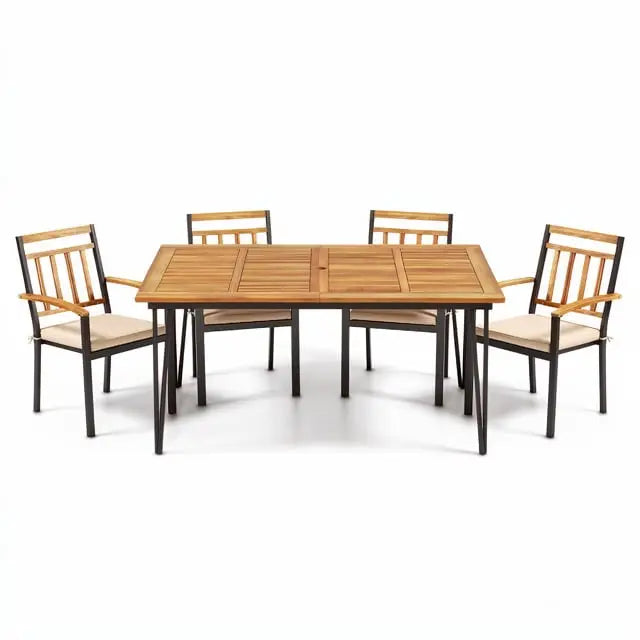 63 Inch Outdoor Dining Table & Set of 4 Patio Dining Chairs - Patio Dining Sets
