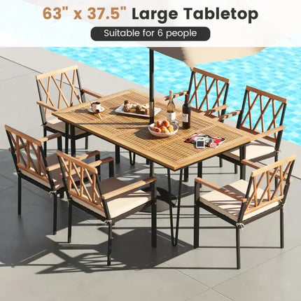 63 Inch Outdoor Dining Table & Set of 4 Patio Dining Chairs - Patio Dining Sets