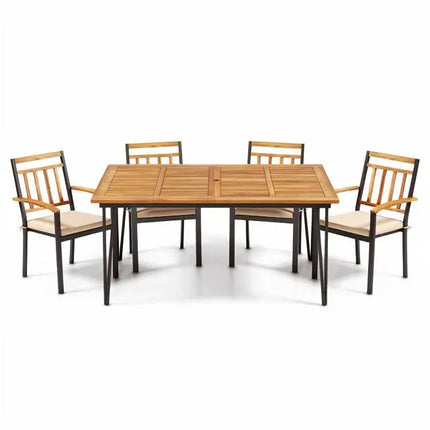 63 Inch Outdoor Dining Table & Set of 4 Patio Dining Chairs - Patio Dining Sets