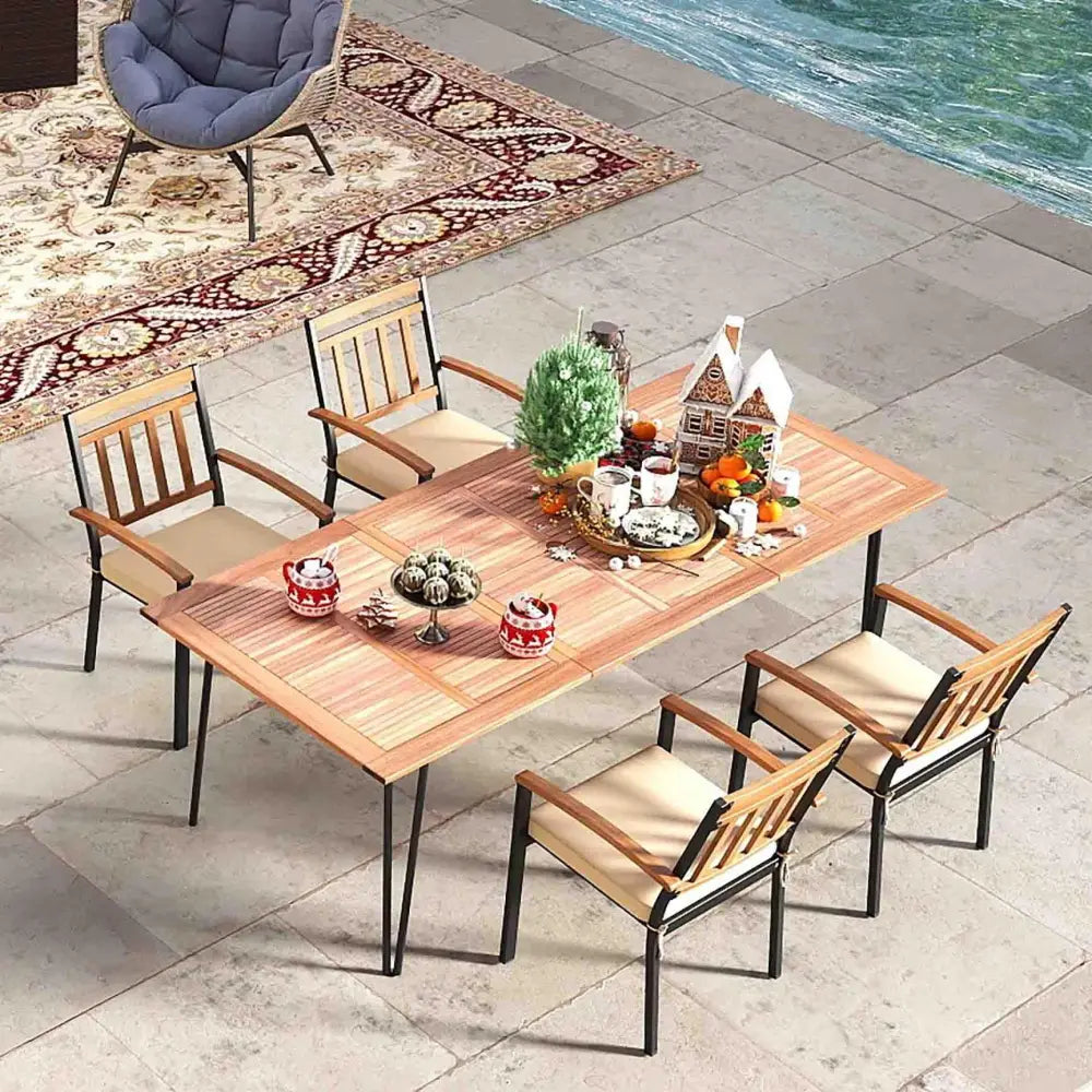 63 Inch Outdoor Dining Table & Set of 4 Patio Dining Chairs - Patio Dining Sets