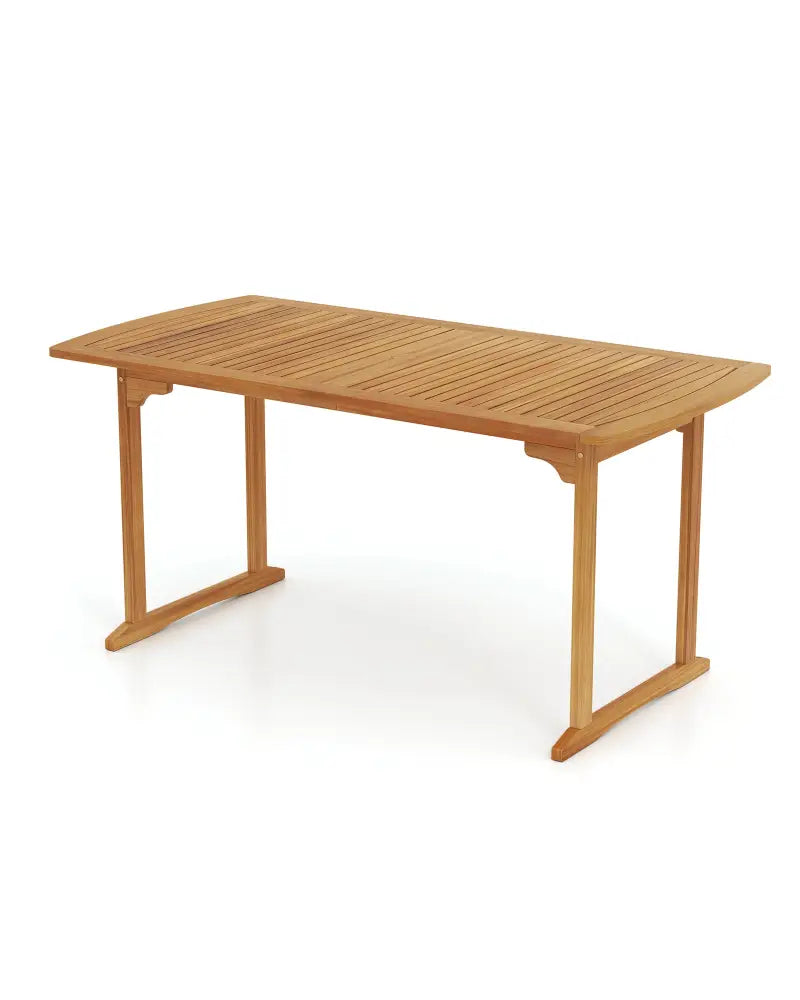 63 inch Outdoor Dining Table with Umbrella Hole and Slatted Tabletop - Natural - Patio Tables